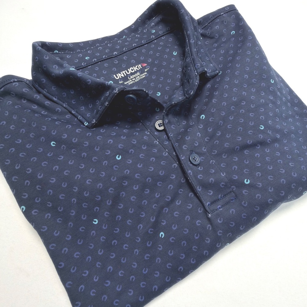 UNTUCKit Damaschino Horseshoe Polo Mens L Navy Cotton Golf Shirt
